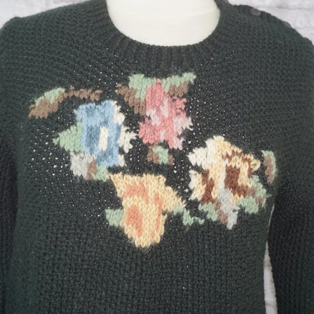 Vintage 80s Wool Floral Intarsia Hand Knit Sweater - Picture 2 of 6